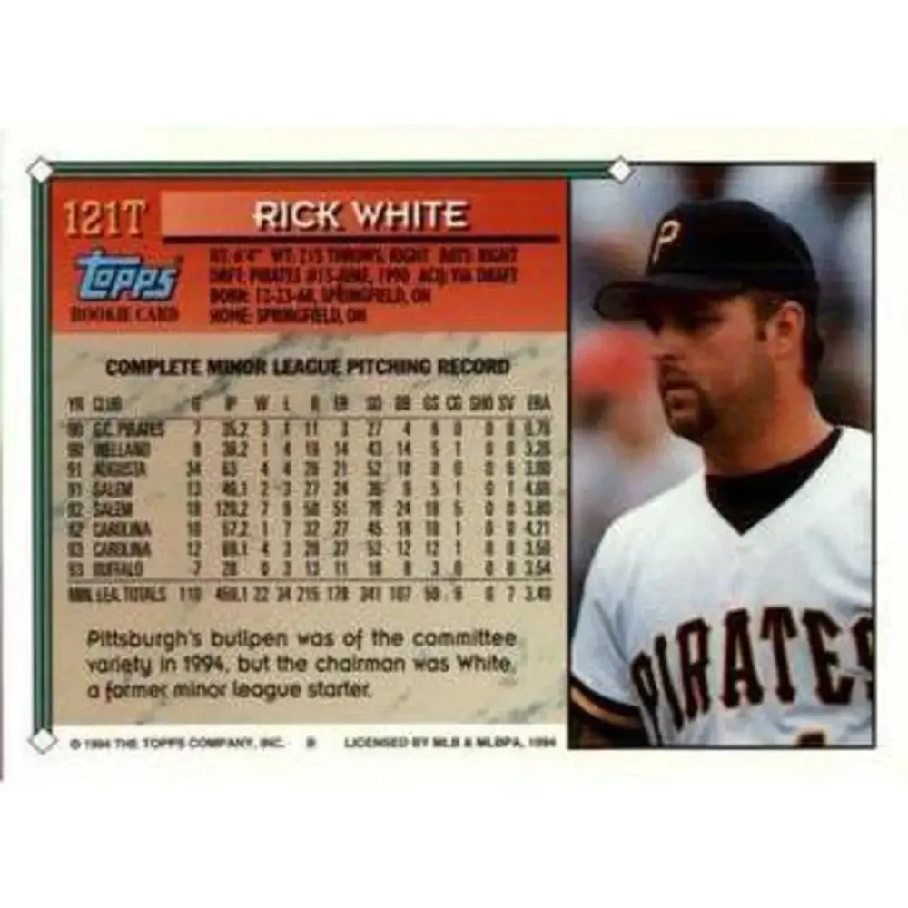 1994 Topps Traded Rick White RC 121T Pittsburgh Pirates
